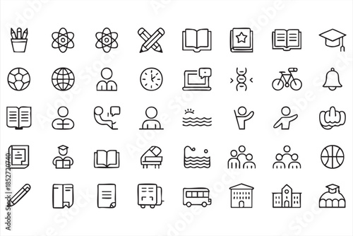 Education Line Icons for School Learning and Academic Apps