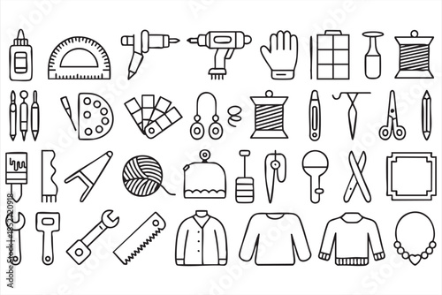 Handmade Craft Tool Icons for Creative Hobby Interfaces