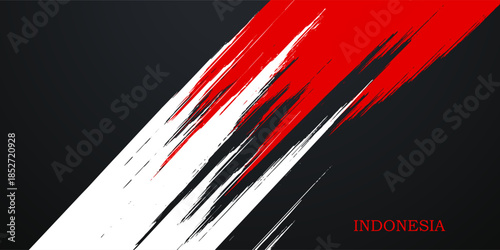 Happy independence day of Indonesia with watercolor grunge brush flag background