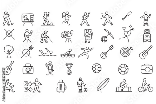 People Activity Line Icons for Lifestyle Applications
