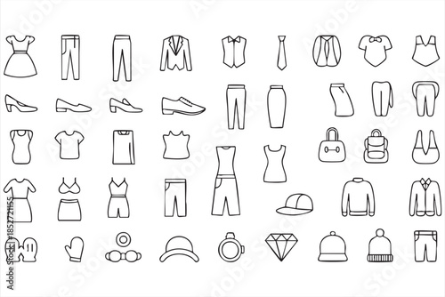 Clothing Garment Line Icons for Online Fashion Platforms