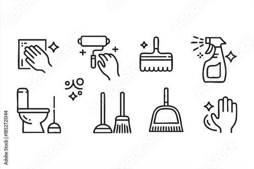 Cleaning and Hygiene Icons for App UI, Facility Management, and Sanitation