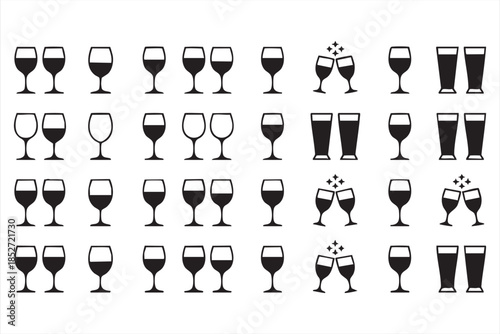 Beverage Glass Icons for Bar Menus, UI Design, and Restaurant Apps