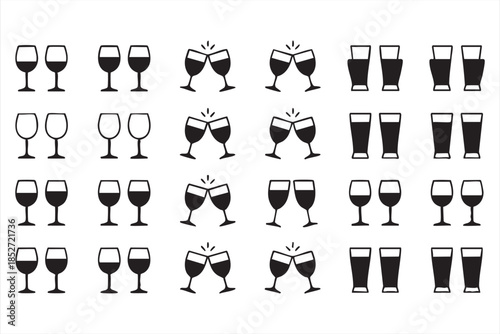 Wine and Beer Glass Icons for Hospitality Interfaces and Digital Menus