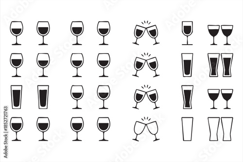 Bar Drink Glass Icons for App UI, Web Navigation, and Menu Design