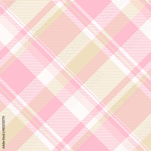Tracery texture check seamless, dress tartan background textile. Cut out pattern vector fabric plaid in pink and white colors.