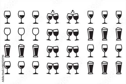 Alcohol Beverage Glass Icons for Restaurant Systems and Dashboards