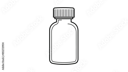 Simple black and white line art icon representing a pharmaceutical medicine container or small reagent bottle with a screw cap