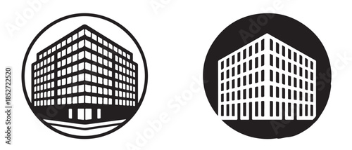 Modern multi story building in circular frame simple real estate development symbol vector
