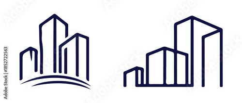 Stylized buildings vector icons modern architecture cityscape design real estate urban graphics