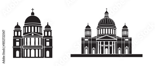 Architectural icon set isolated on white background st isaac cathedral landmark architecture symbol