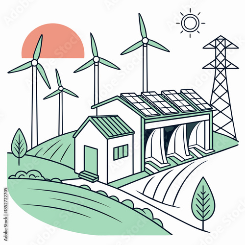 Sustainable power generation with wind turbines and solar panels