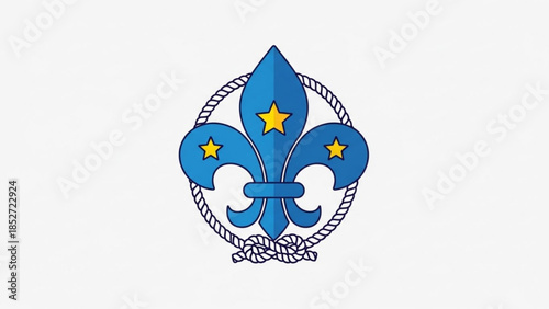 Scouting fleur de lis symbol with rope and stars emblem vector graphic