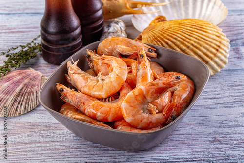 Boiled tiger prawn snack appetizer