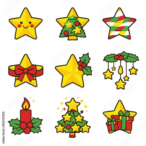 Minimal Christmas Star Icon Set – Flat Geometric Vector Icons