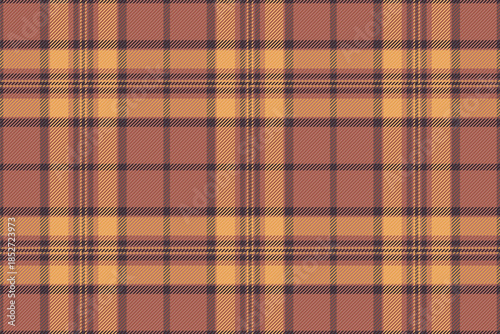 Close up textile background tartan, girly texture check fabric. Pixel plaid pattern seamless vector in red and orange colors.