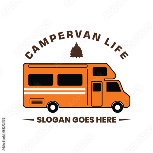 Minimalist camper van logo design featuring a clean, modern outline of a classic van. Best for campervan related industry