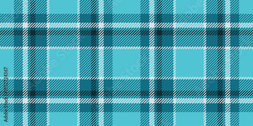 Trim pattern fabric plaid, arabic tartan vector background. Shape seamless textile check texture in cyan and white colors.
