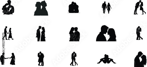 Collection of silhouettes depicting romantic relationships and interactions