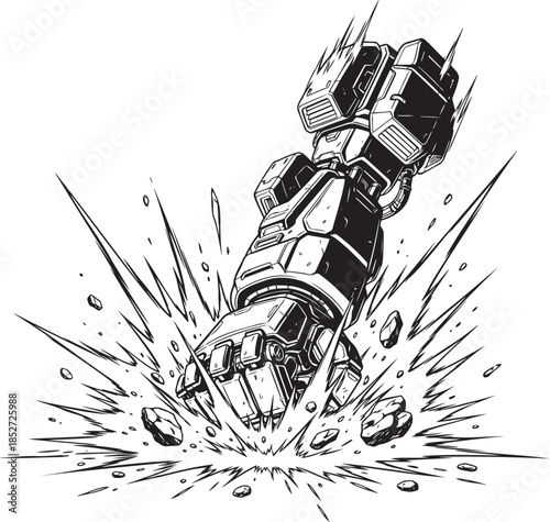 Robotic fist punches through ground with explosive impact