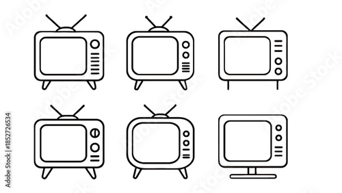 Vintage Television Sets and Modern Monitor Illustrations in Black and White