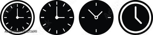 black four clock icons set vector hours watch illustration art 