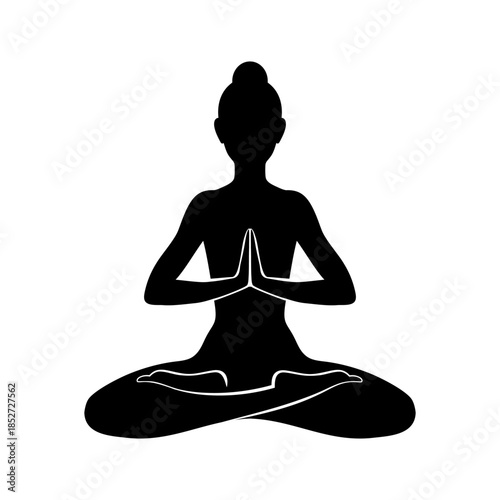 Silhouette of girl sitting in lotus pose. Meditation concept vector illustration.