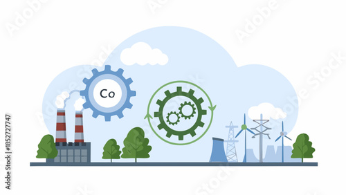 Illustrating the transition from industrial pollution to sustainable energy sources