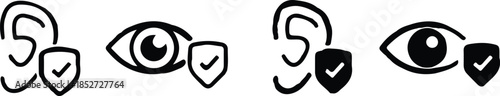 black eye hear icon set vector shield lock illustration design art