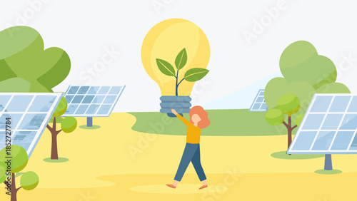 Sustainable energy concept a person with a plant growing inside a lightbulb