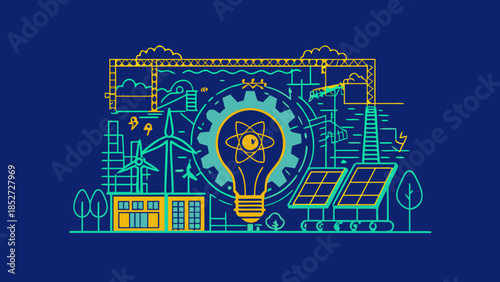Illustrative design showcasing sustainable energy technology and urban development concepts
