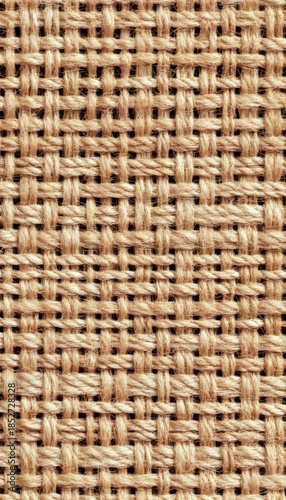 Close-Up of Rough Burlap Fabric Texture, Rustic Woven Pattern Ideal for Backdrops and Designs