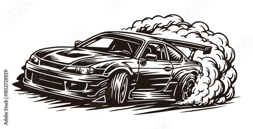car performing a high speed drift with smoke.