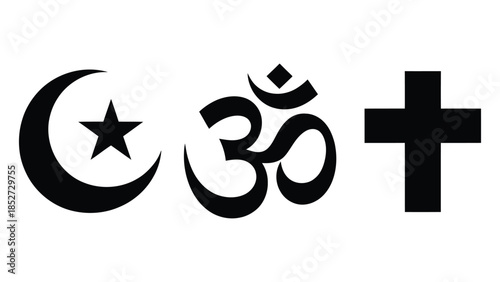  Religious symbols illustration featuring islam christianity and hinduism icons representing faith spirituality interfaith unity religious diversity and belief systems in clean minimal vector style  