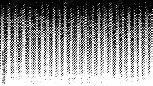 A gradient of halftone dots transitioning from dense to sparse black and white