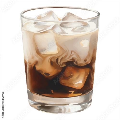 White Russian Watercolor Cocktail Vector Isolated on White Background

