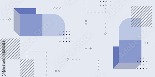 Dynamic Abstract Background with Memphis Retro Hipster Element and Soft Pastel Blue Flat Colors