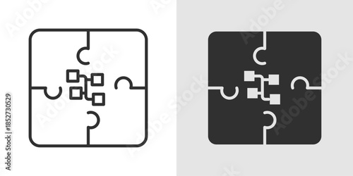 Blockchain Puzzle Icon showing interlocking puzzle pieces or a block shaped like a puzzle, representing blockchain integration, smart contracts, and decentralized problem-solving.