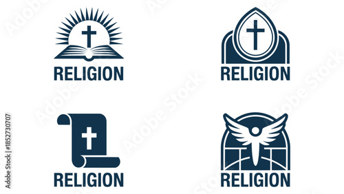  Religion logo icon set with cross symbols in modern minimal style representing faith spirituality belief church identity and religious branding concepts on clean vector background