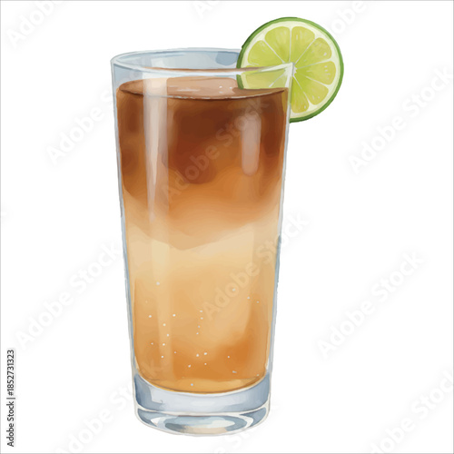 Dark and Stormy Watercolor Cocktail Vector Isolated on White Background

