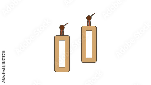 Stylish rectangular wooden earrings with brown bead accents on a white background