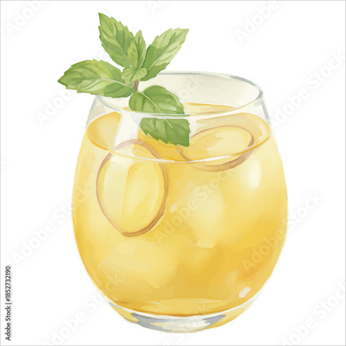 Pineapple Ginger Beer Watercolor Drink Vector Isolated on White Background
