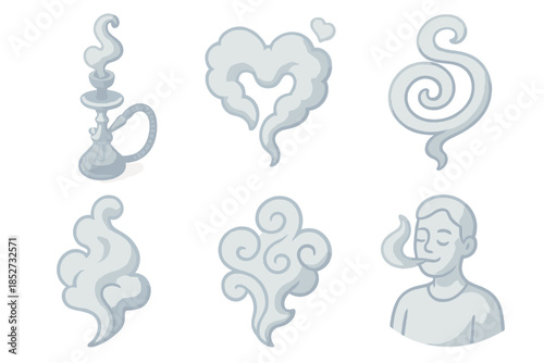 Smoke designs and symbols with hookah and figure exhaling