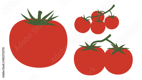 Fresh, ripe red tomatoes displayed in a simple, clean composition