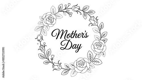 Mother's Day floral wreath illustration with roses and leaves