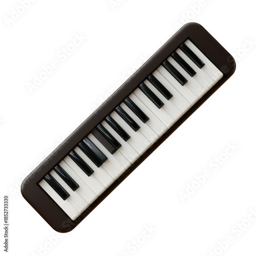 Simple piano keyboard icon with black and white keys on a stark surface