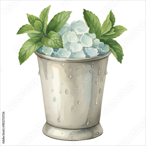Mint Julep Watercolor Cocktail Vector Isolated on White Background
