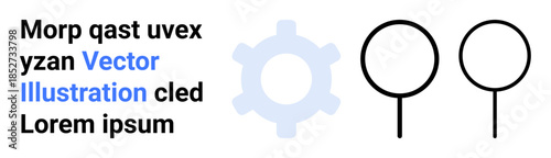 Technology design, development, creativity, branding, mechanics, innovation. Light gear symbol with two circles and placeholder text. Technology and design concept