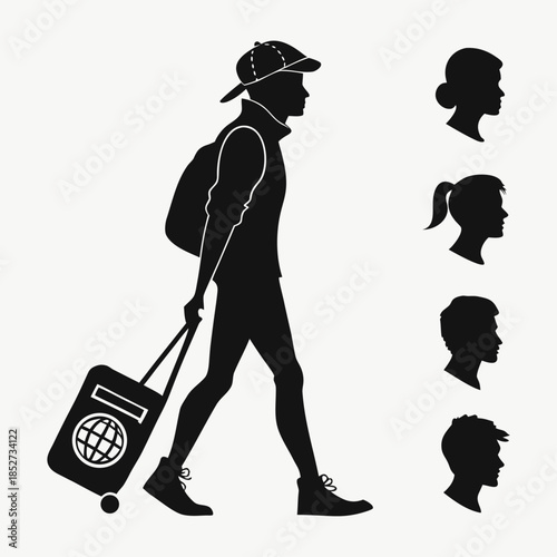 Travel User Silhouette Icon Set – Tourism and Traveler Profile Vectors