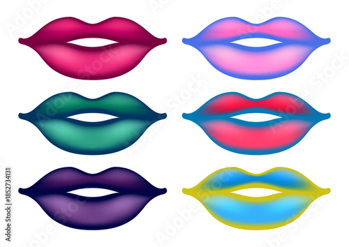 Set of colorful lips. Lipstick colors collection.